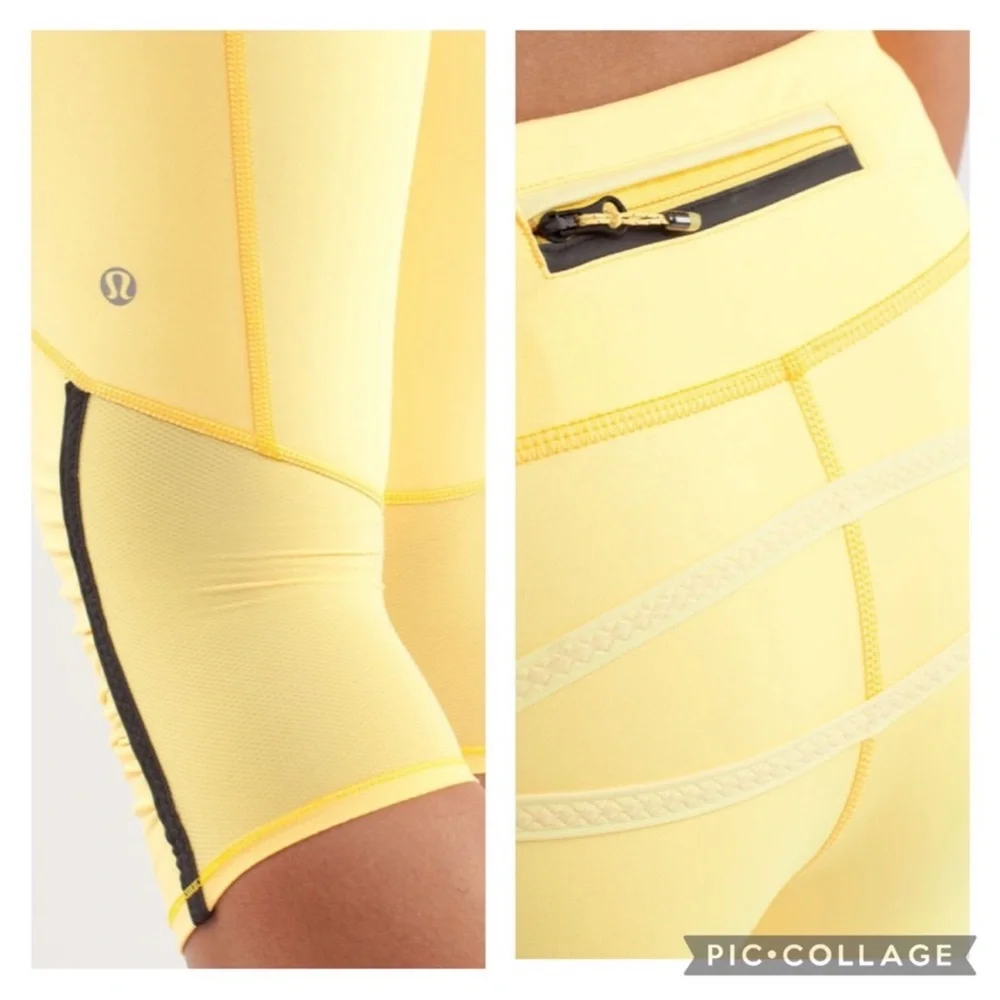 Lululemon Run‎ Inspire Crop II Yellow Mesh Vent Athletic Leggings Size 4